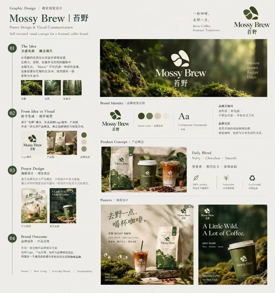 Mossy Brew brand visual system presentation board